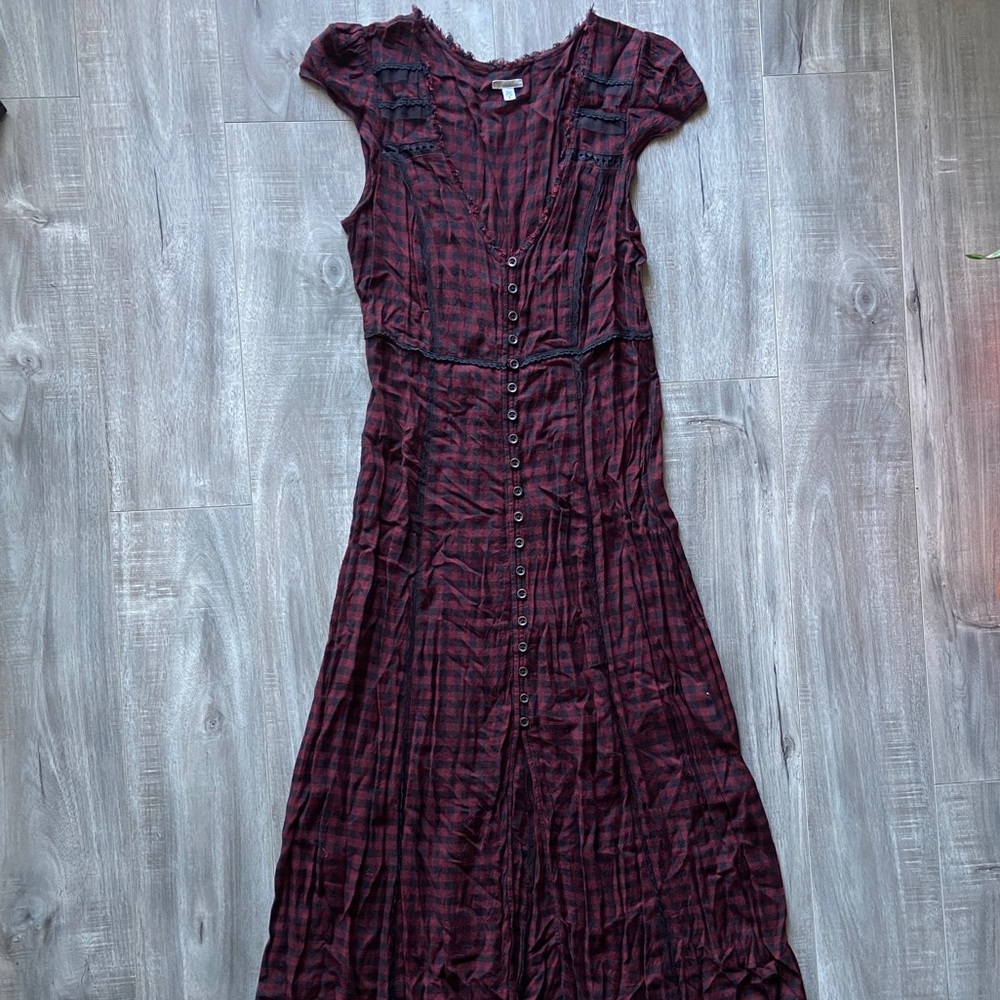 Vintage Red Wine + Black Plaid Duster Dress